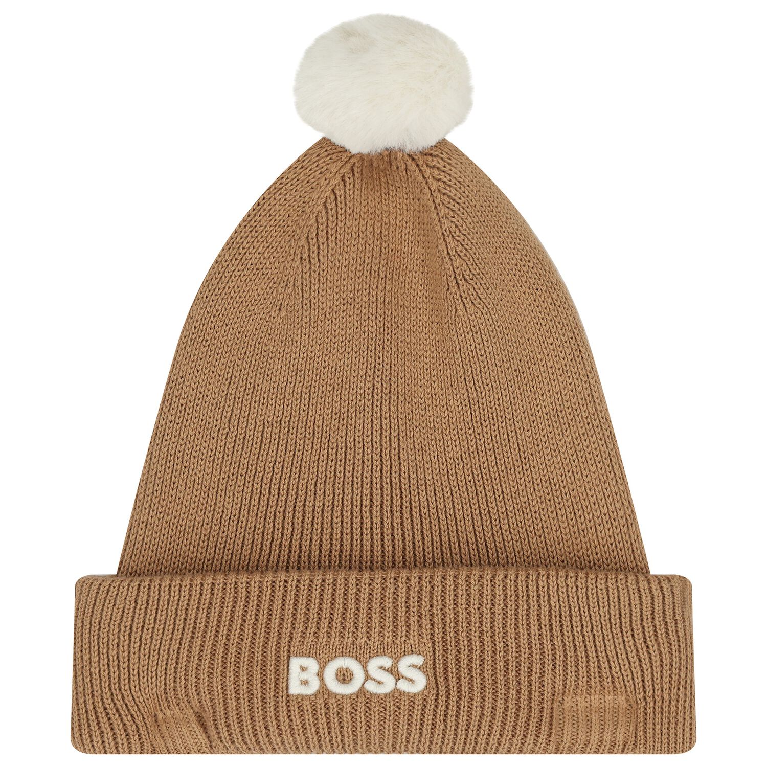 Younger Boys Beige Logo Knitted Hat, 1, hi-res