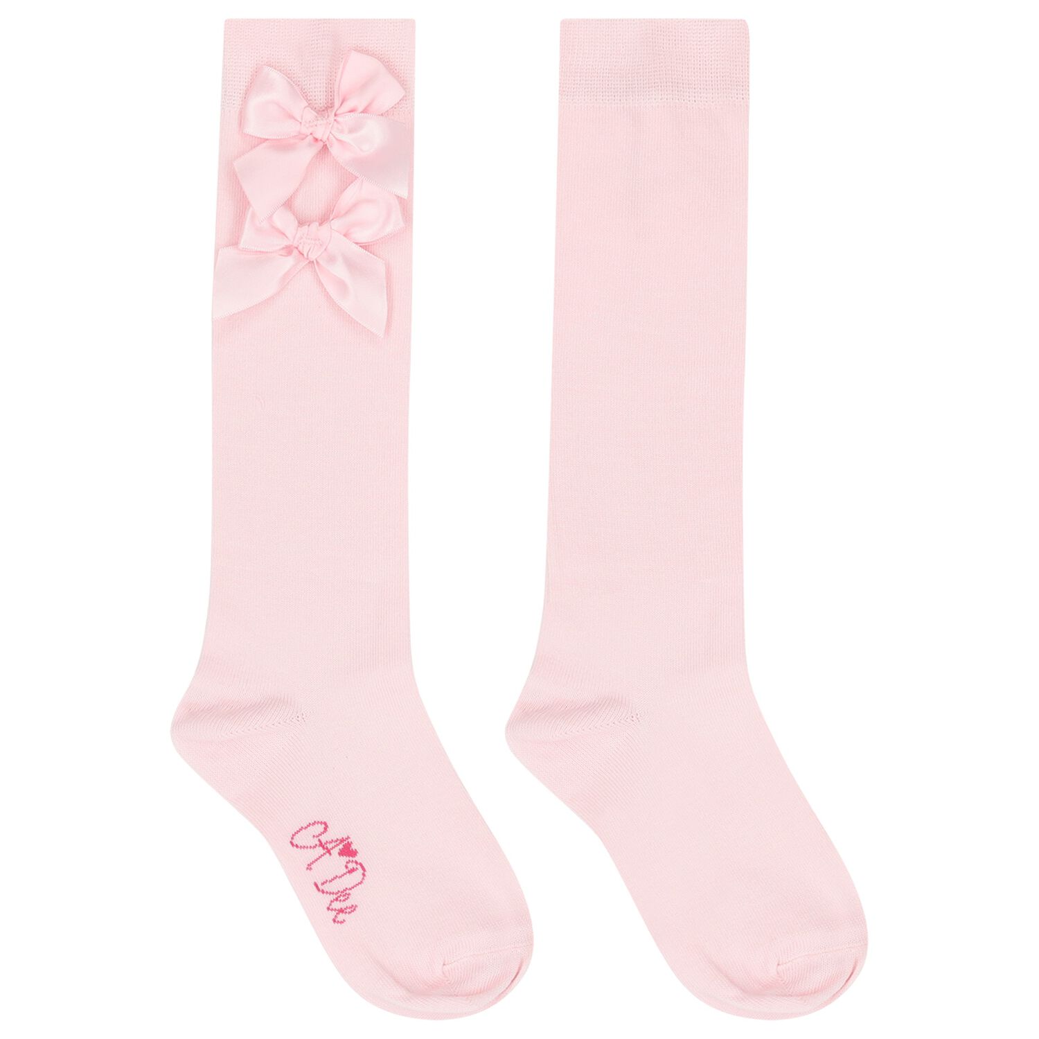 Girls Pink Satin Bow Socks, 1, hi-res