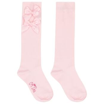 Girls Pink Satin Bow Socks
