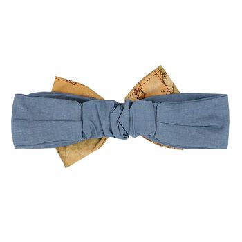 Baby Girls Blue & Beige Geo Map Bow Headband