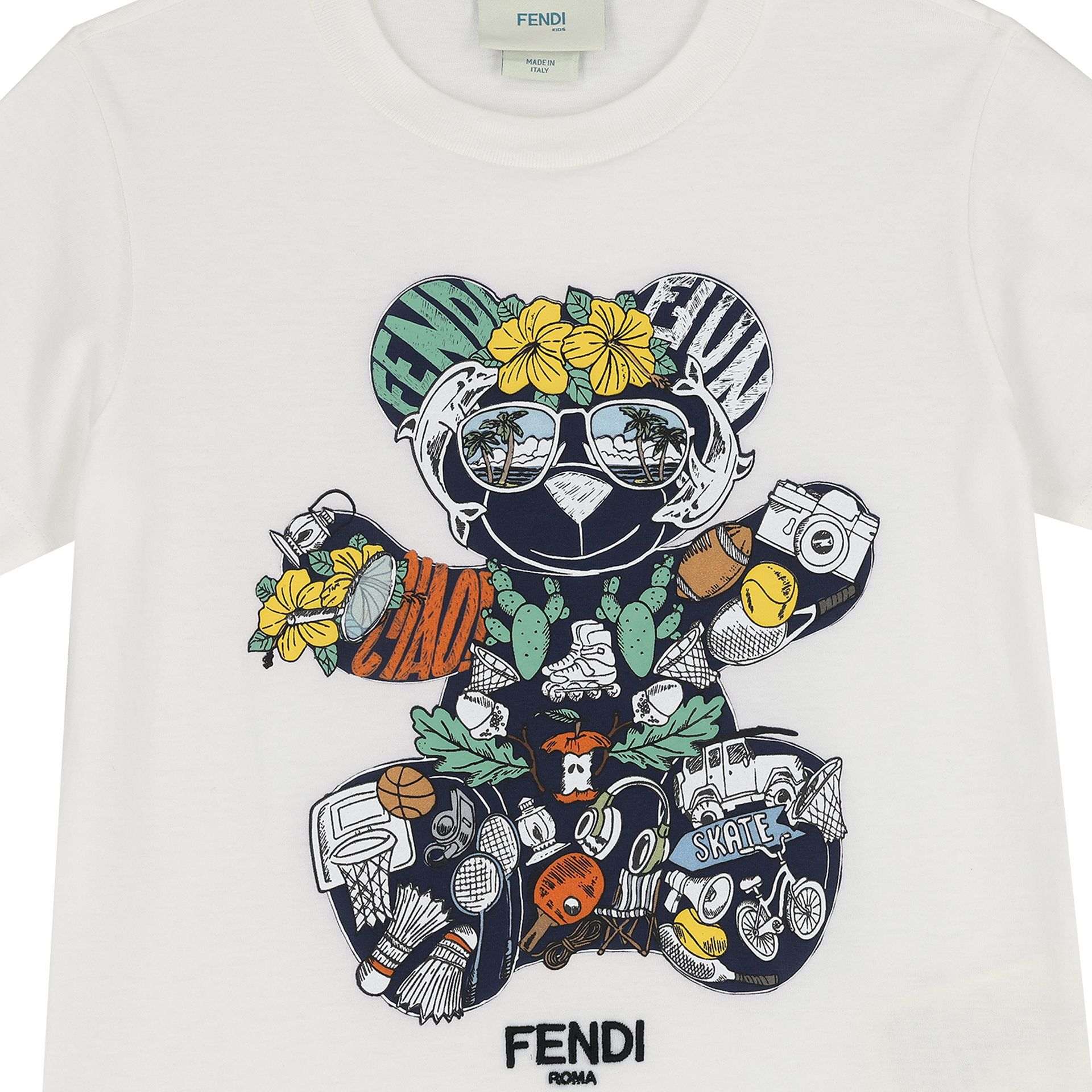 Fendi Boys White Teddy Bear Logo T-Shirt | Junior Couture