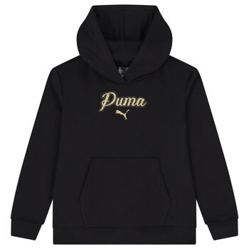 Girls Black Logo Hooded Top