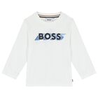 Younger Boys White Logo Long Sleeve Top, 2, hi-res