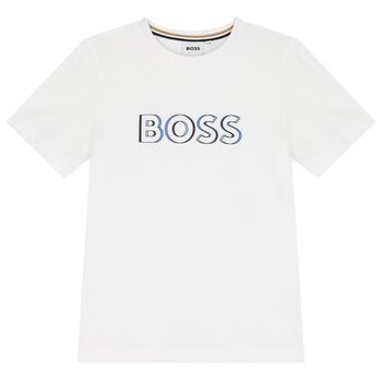 BOSS Boys White Logo T-Shirt, 4 Boys White Logo T-Shirt