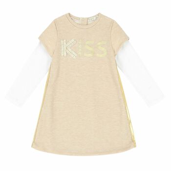 Girls Beige Embroidered Dress
