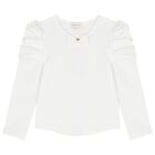 Girls White Bow Long Sleeve Top, 1, hi-res