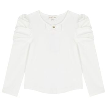 Girls White Bow Long Sleeve Top