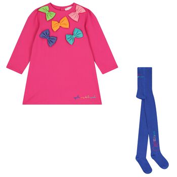 Girls Pink & Blue Bow Dress Set