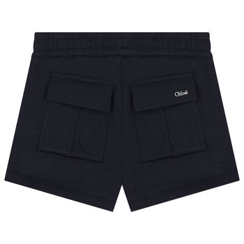 Girls Navy Blue Logo Shorts