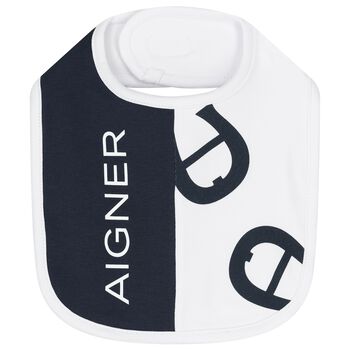 Aigner Baby Boys White & Navy Blue Logo Bib, 3 Baby Boys White & Navy Blue Logo Bib