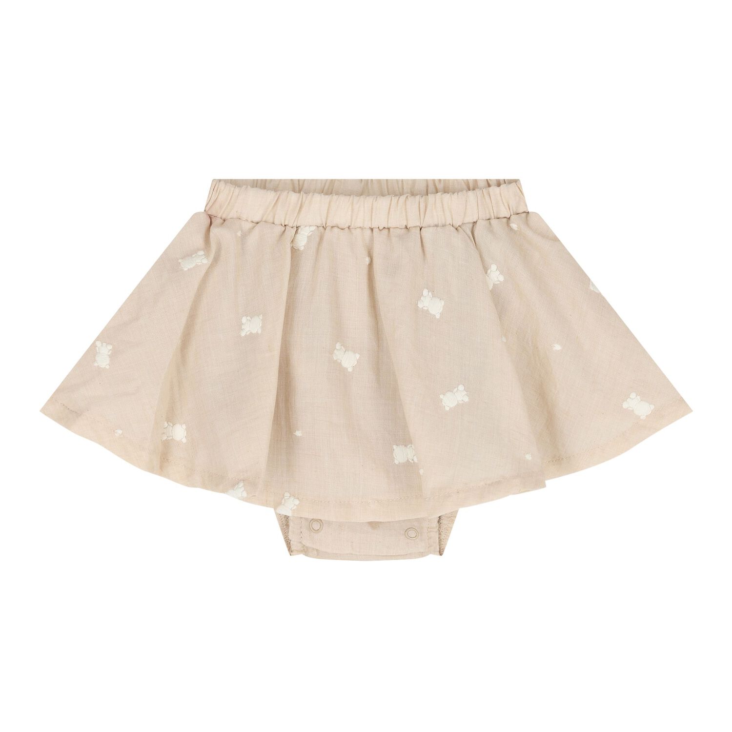 Baby Girls White & Beige Teddy Bear Skirt Set, 2, hi-res
