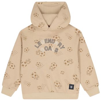 Boys Beige Football Hooded Top 