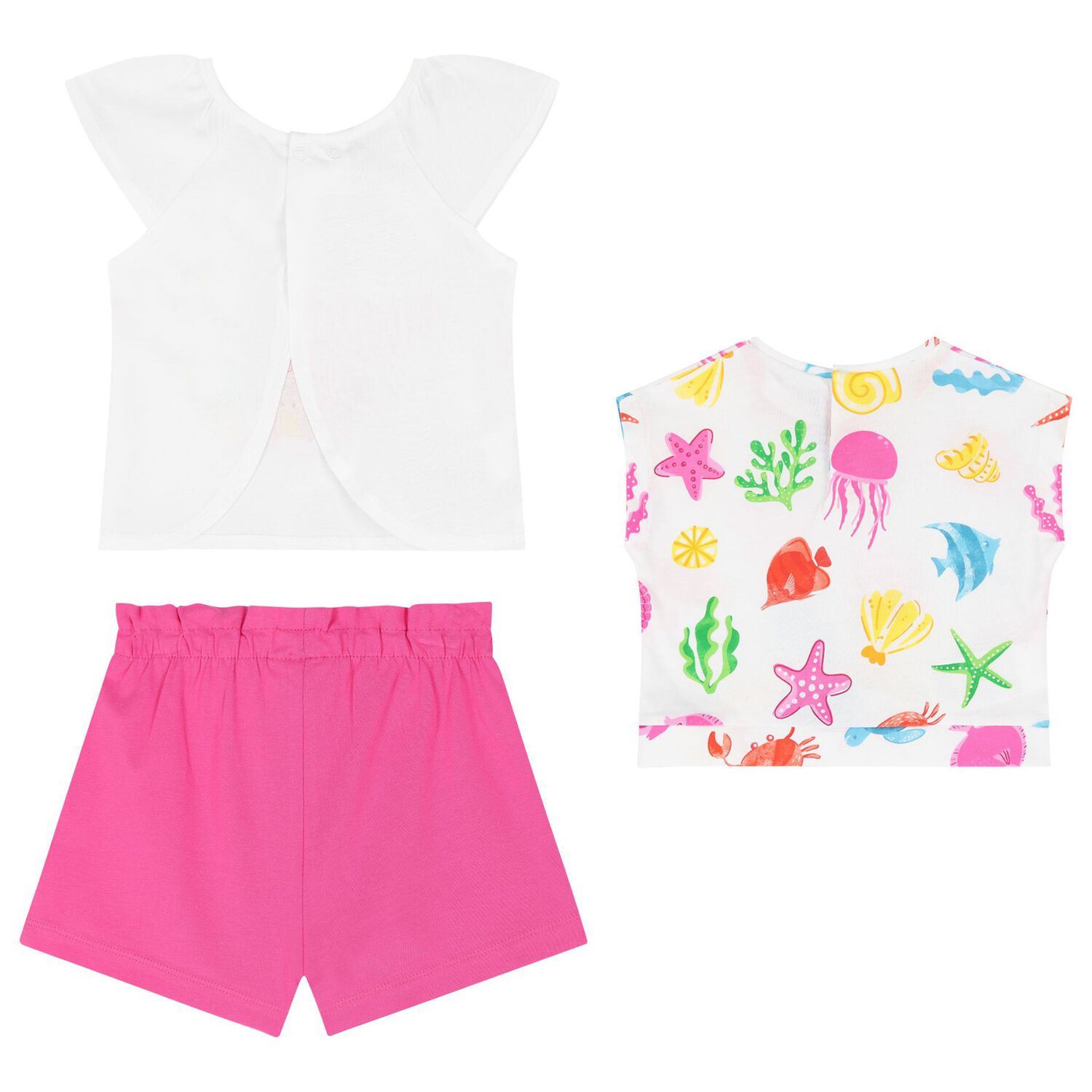 Younger Girls White & Pink Shorts Set, 1, hi-res image number null