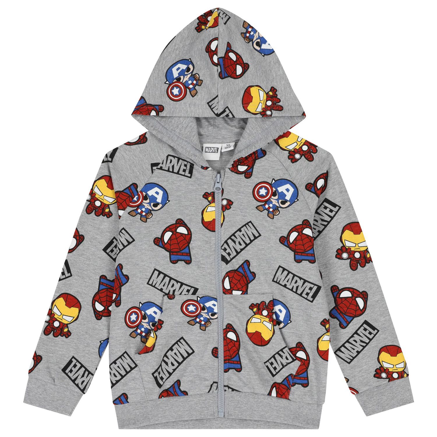 بلوزة مارفل رمادية بغطاء رأس وسحاب للأولاد, 1, hi-res