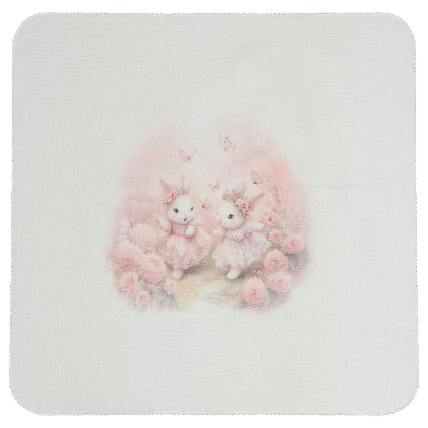 لفافة الموسلين للبنات بطبعة أرنب باللون العاجي ( قطعتين ), 1, hi-res