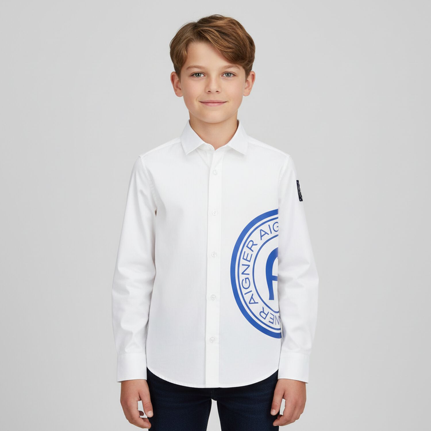 Boys White Logo Shirt, 2, hi-res
