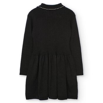 Girls Black Flower Knitted Dress