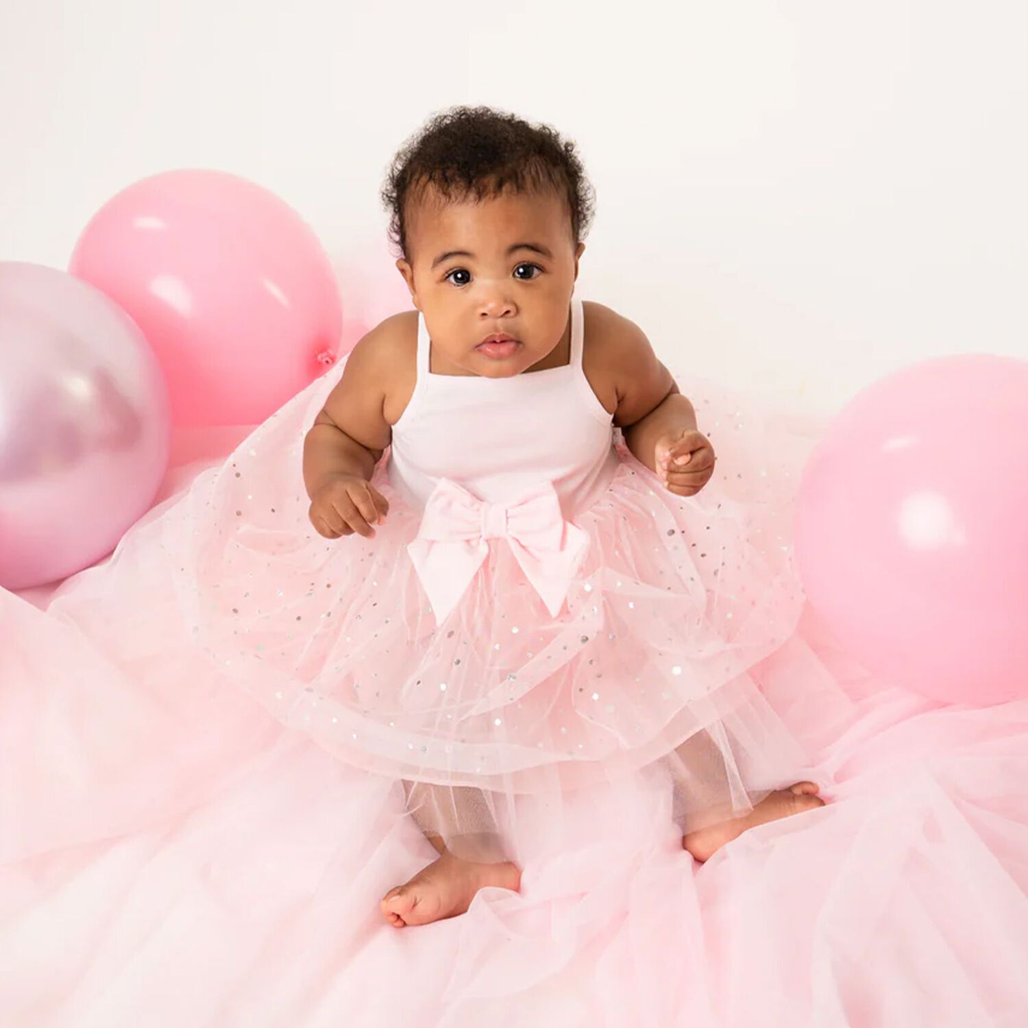 Baby Girls Pink Bow Tulle Dress Set, 1, hi-res