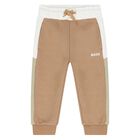 Younger Boys Beige Logo Joggers, 1, hi-res