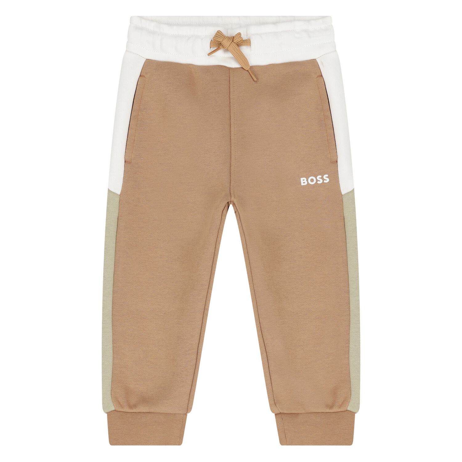 Younger Boys Beige Logo Joggers, 1, hi-res