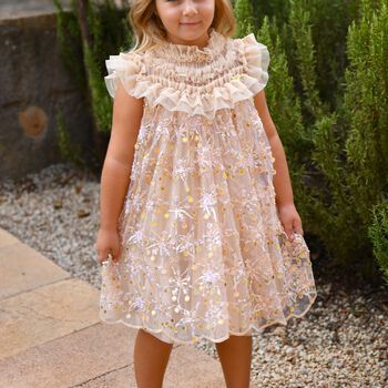 Girls Gold Embellished Tulle Dress