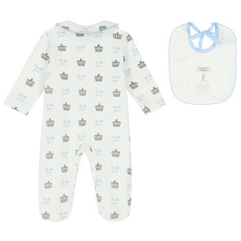 Baby Boys Ivory & Blue Babygrow Set