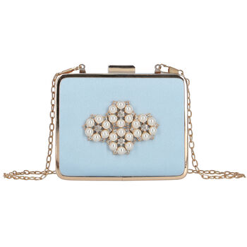 Girls Blue & Gold Embellished Satin Bag