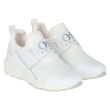 Boys White Logo Trainers