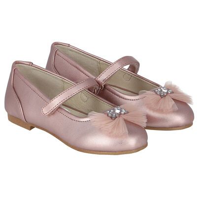 Girls Pink Bow Ballerina Shoes