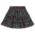 Girls Black Floral Layered Skirt, 1, hi-res