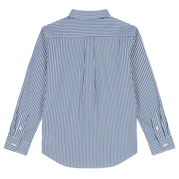 Boys White & Blue Striped Logo Shirt