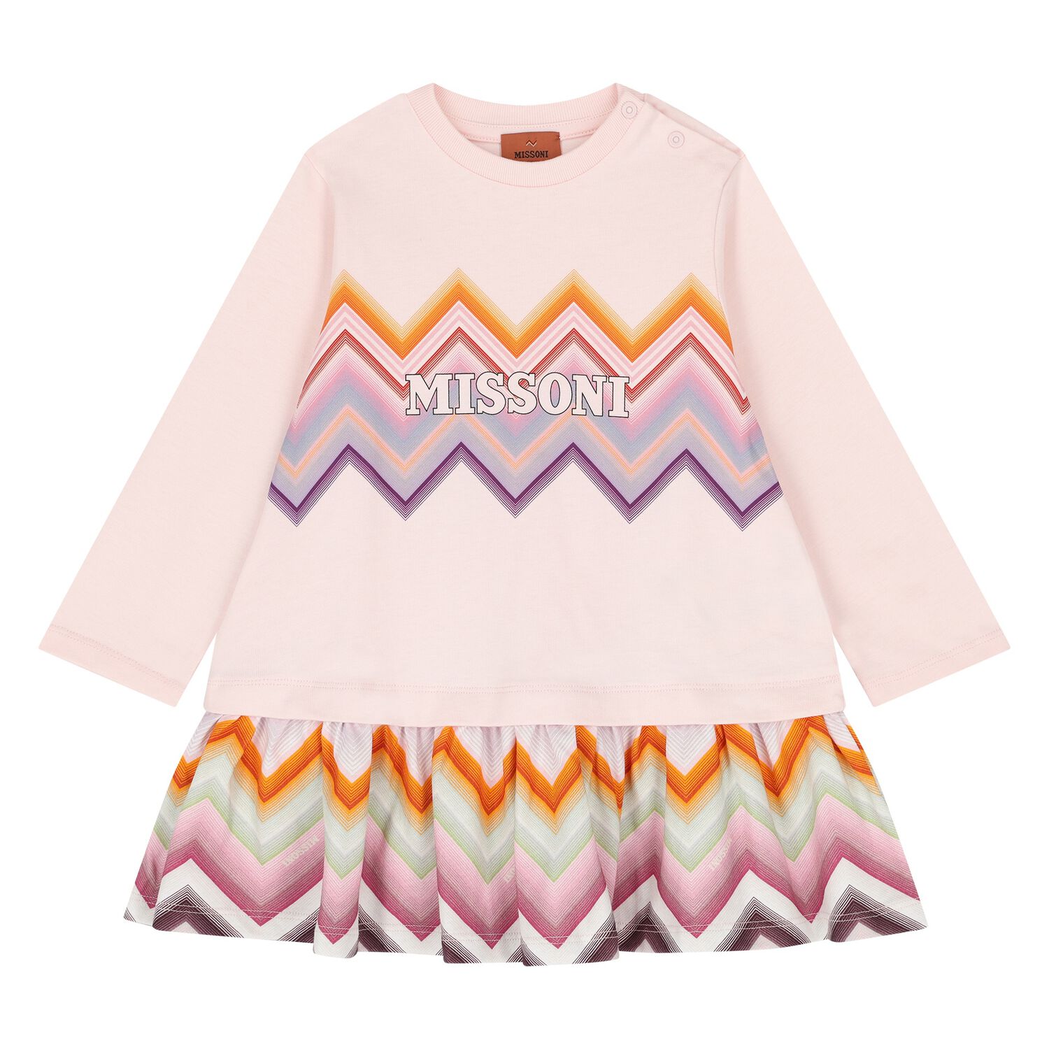 Younger Girls Pink Zig Zag Logo Dress, 2, hi-res