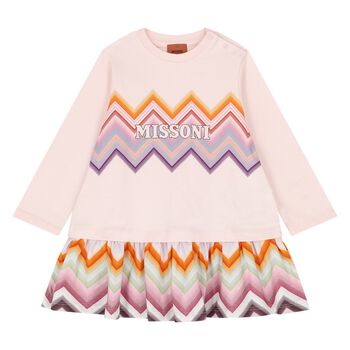 Younger Girls Pink Zig Zag Logo Dress