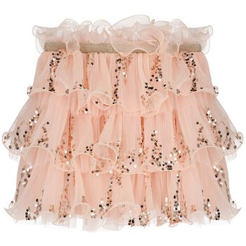 Girls Pink Sequin Ruffled Skirt