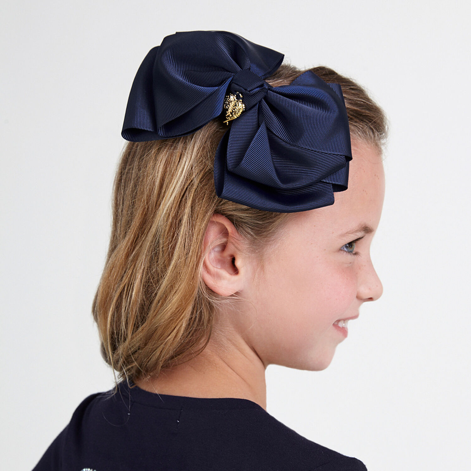 Girls Navy Bow Hairclip, 8, hi-res image number null