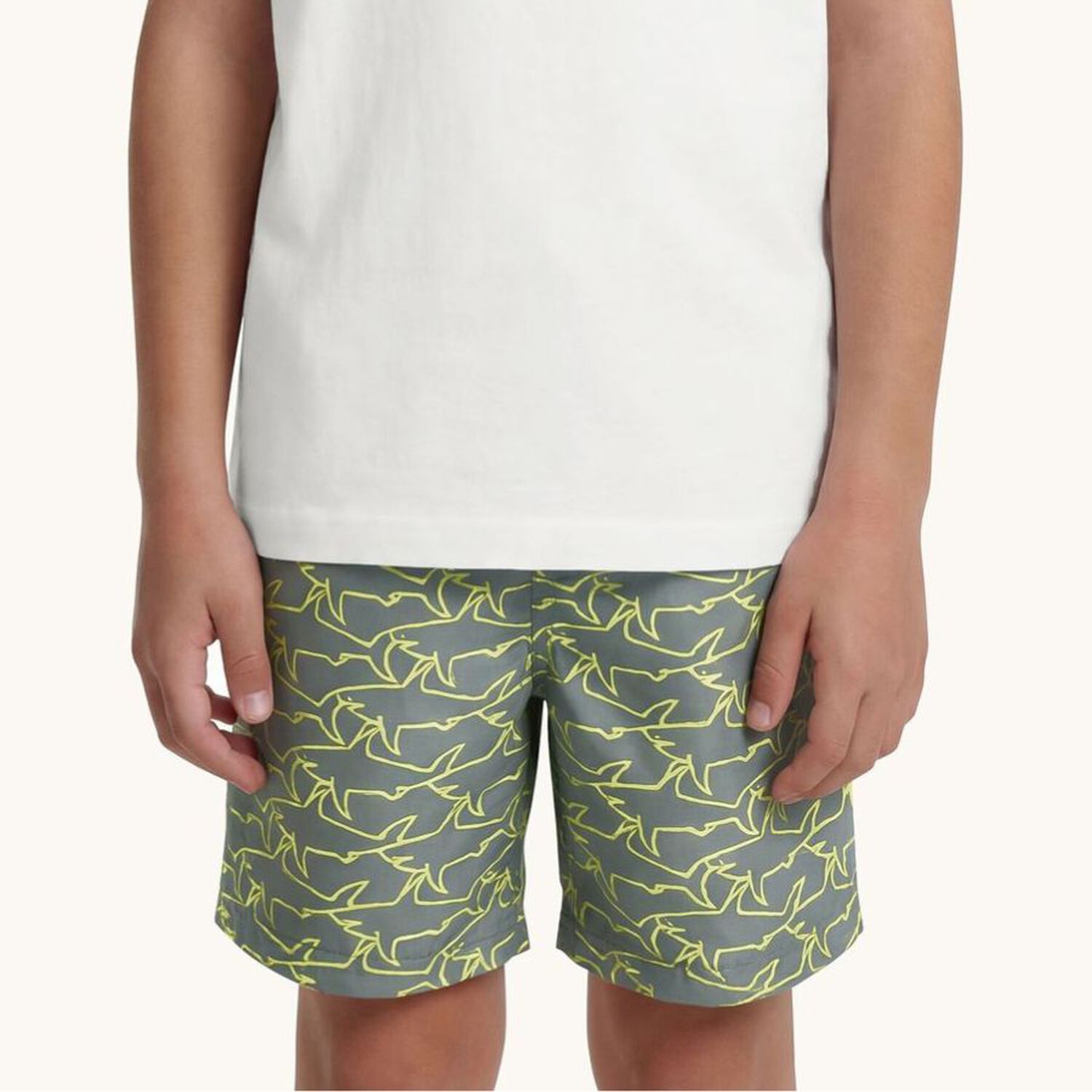 Boys Green Shark Swim Shorts, 1, hi-res