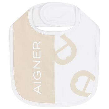 White & Beige Logo Bib