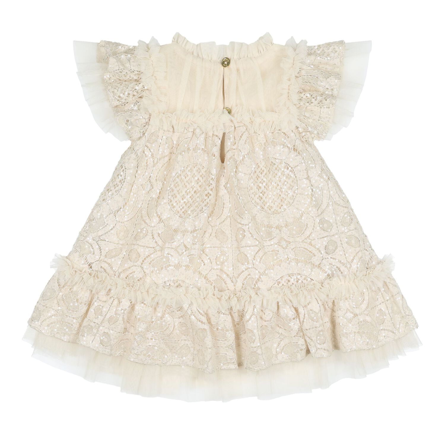 Baby Girls Beige Lace Sequin Gemma Dress, 1, hi-res