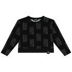 Girls Black Logo Long Sleeve Top, 1, hi-res