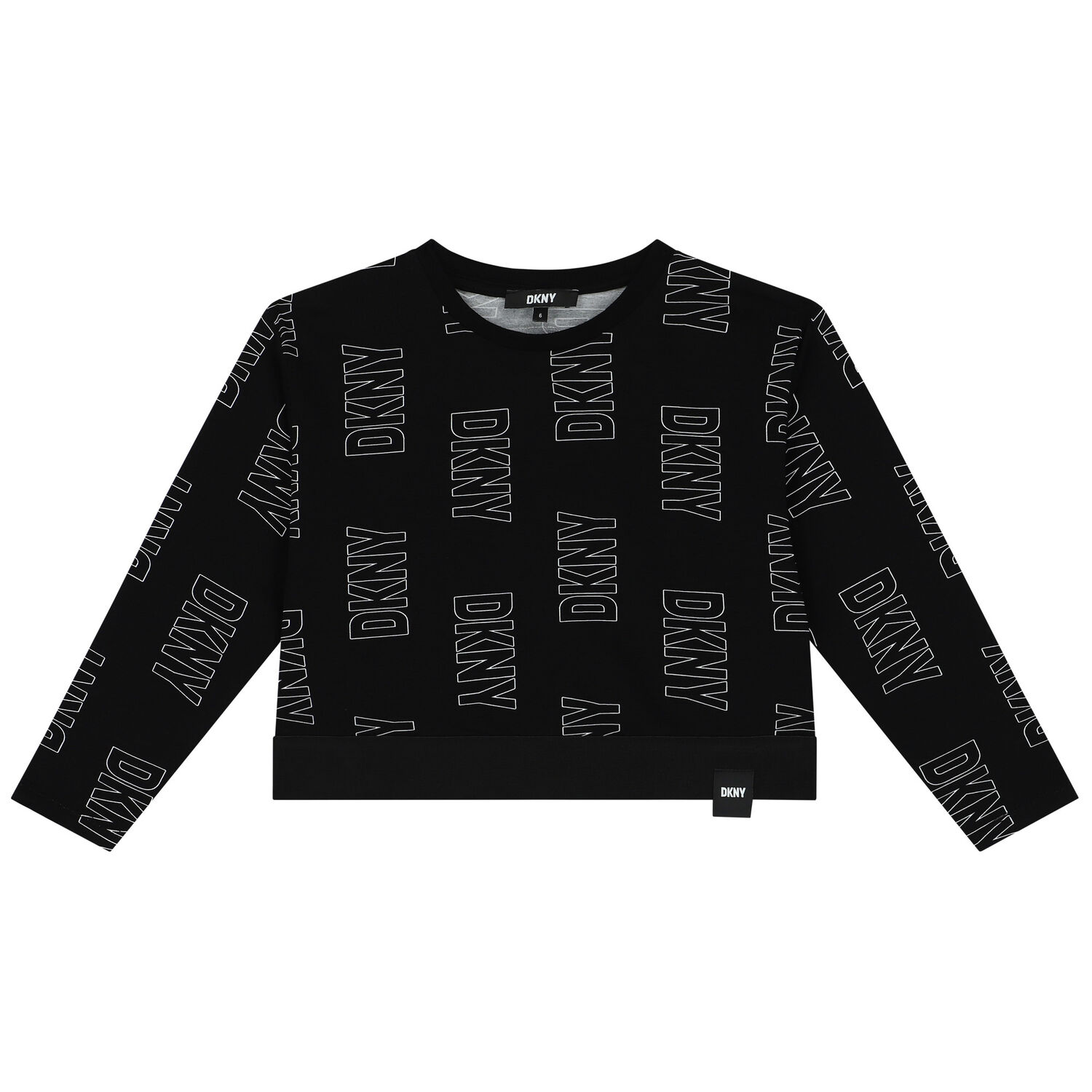 Girls Black Logo Long Sleeve Top, 1, hi-res