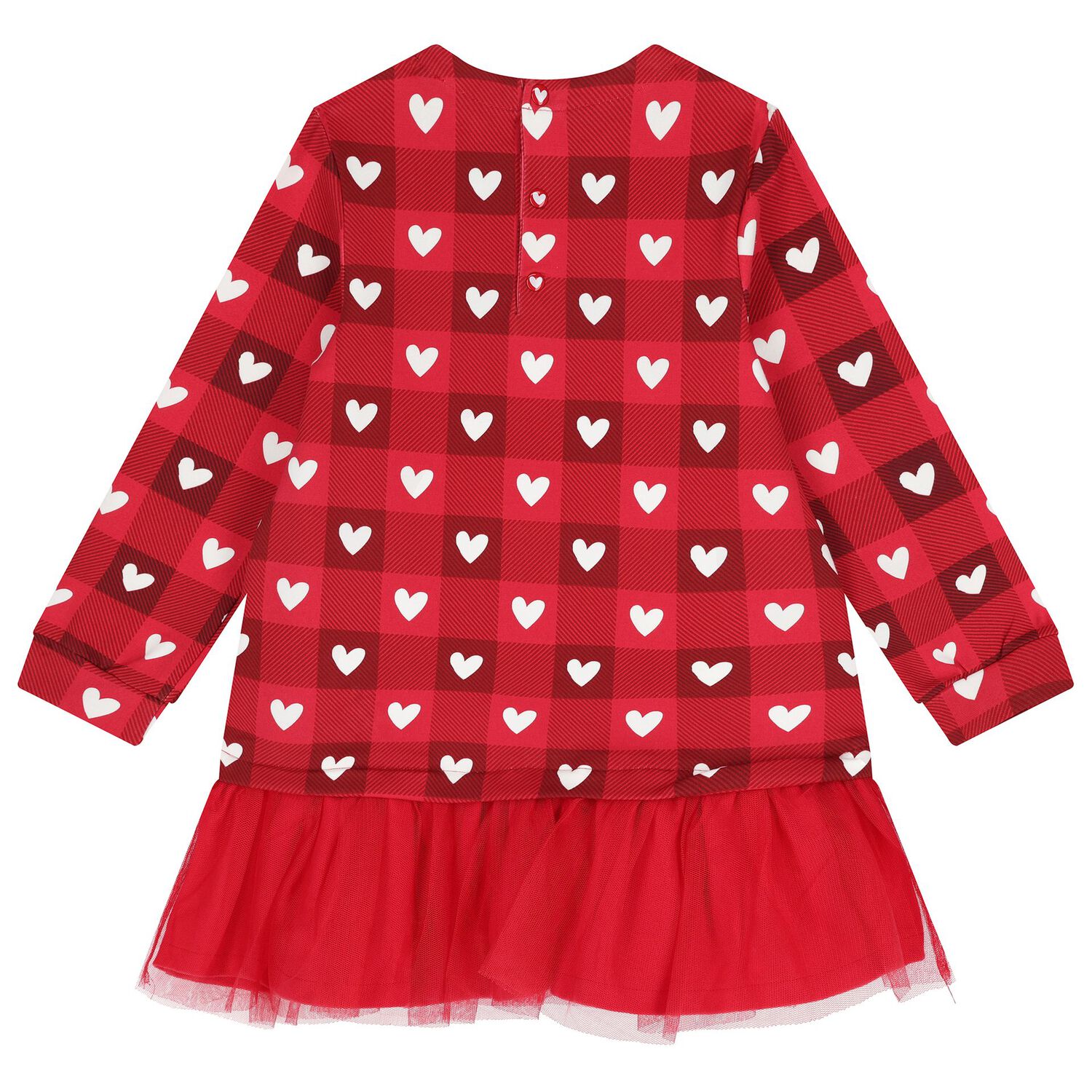 Girls Red Heart & Check Dress Set, 1, hi-res image number null