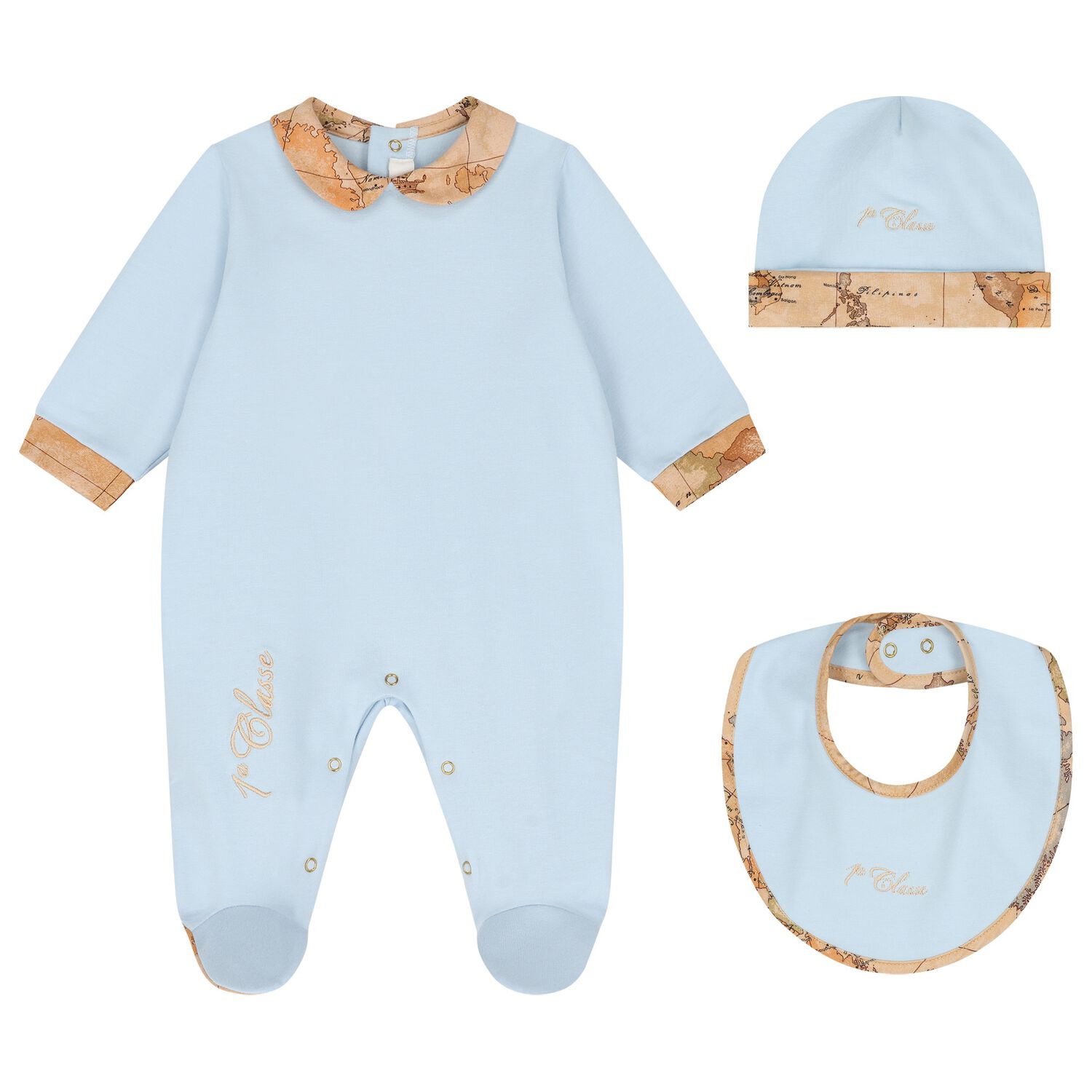 Baby Boys Blue & Beige Geo Map Babygrow Gift Set, 1, hi-res