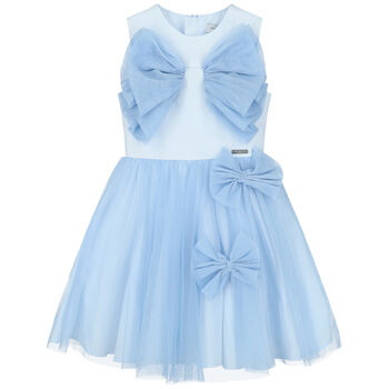 Girls Blue Tulle Bow Dress