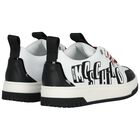 White & Black Logo Leather Trainers, 1, hi-res