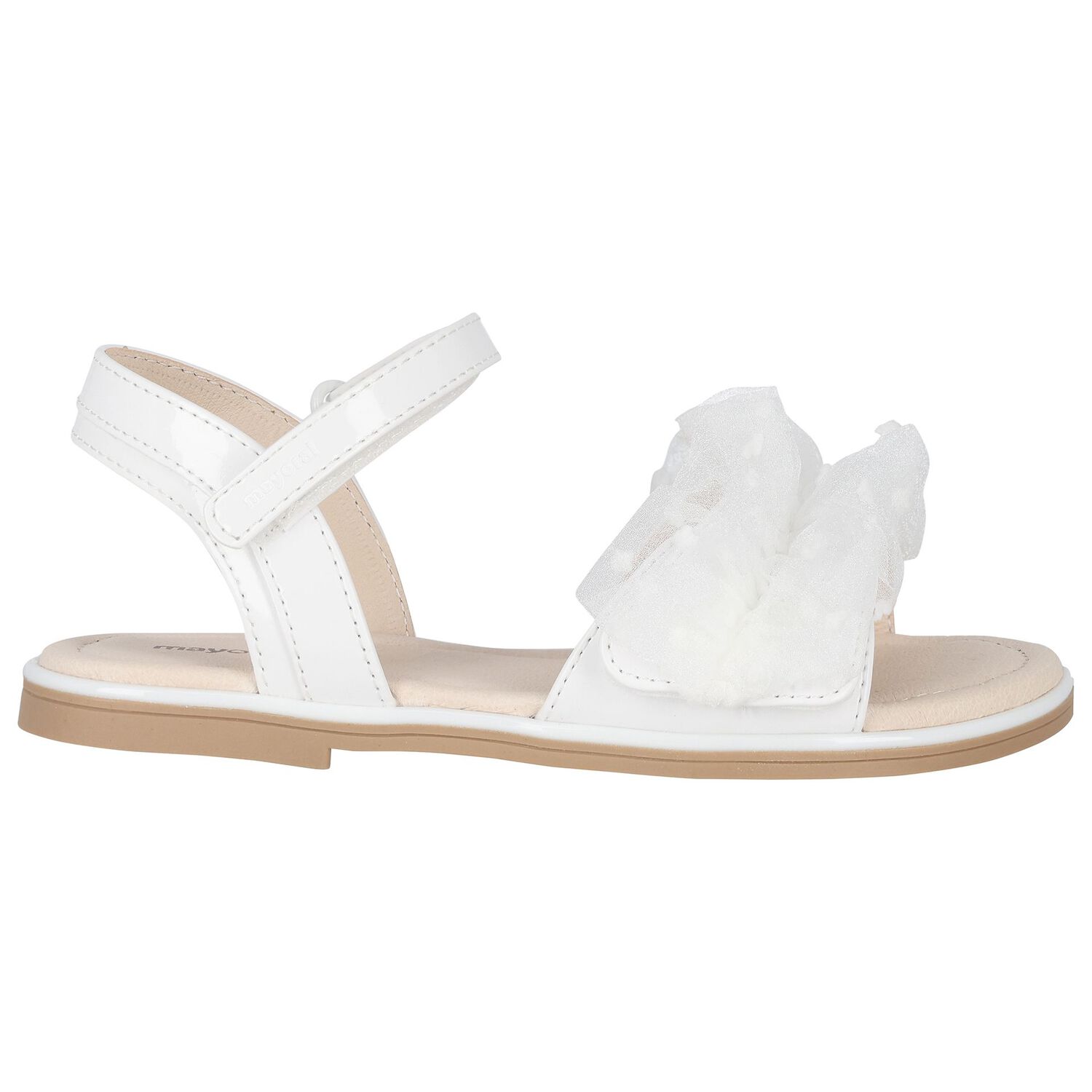 Girls White Tulle Ruffle Sandals, 1, hi-res image number null