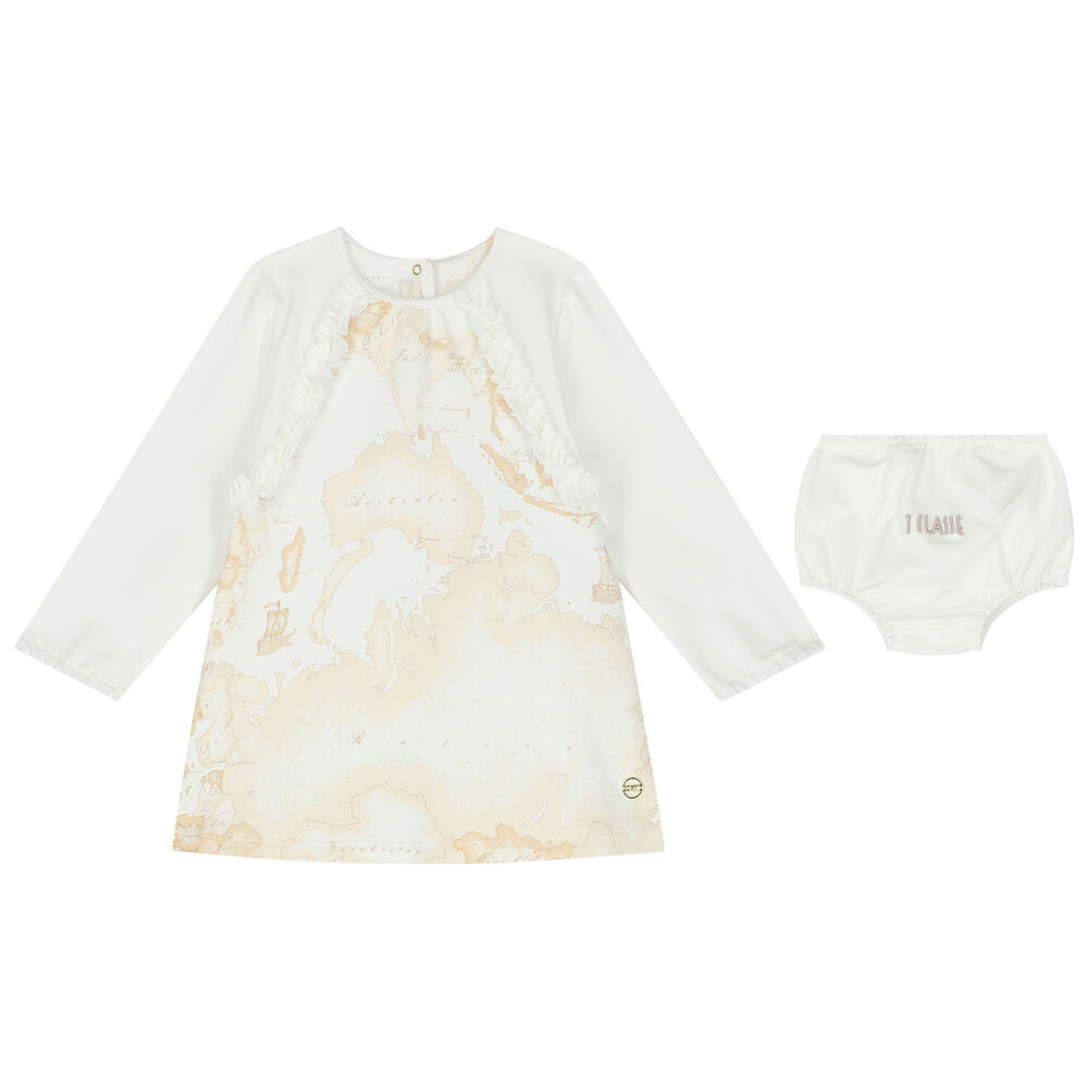 Alviero Martini Baby Girls Ivory & Beige Geo Map Dress Set Junior Couture