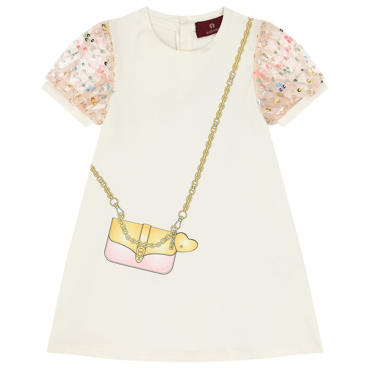 Younger Girls Ivory Bag Logo Dress, 1, hi-res image number null