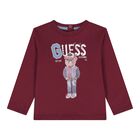 Baby Boys Burgundy Teddy Bear Logo Long Sleeve Top, 3, hi-res