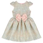 Girls Gold & Blue Jacquard Dress, 2, hi-res