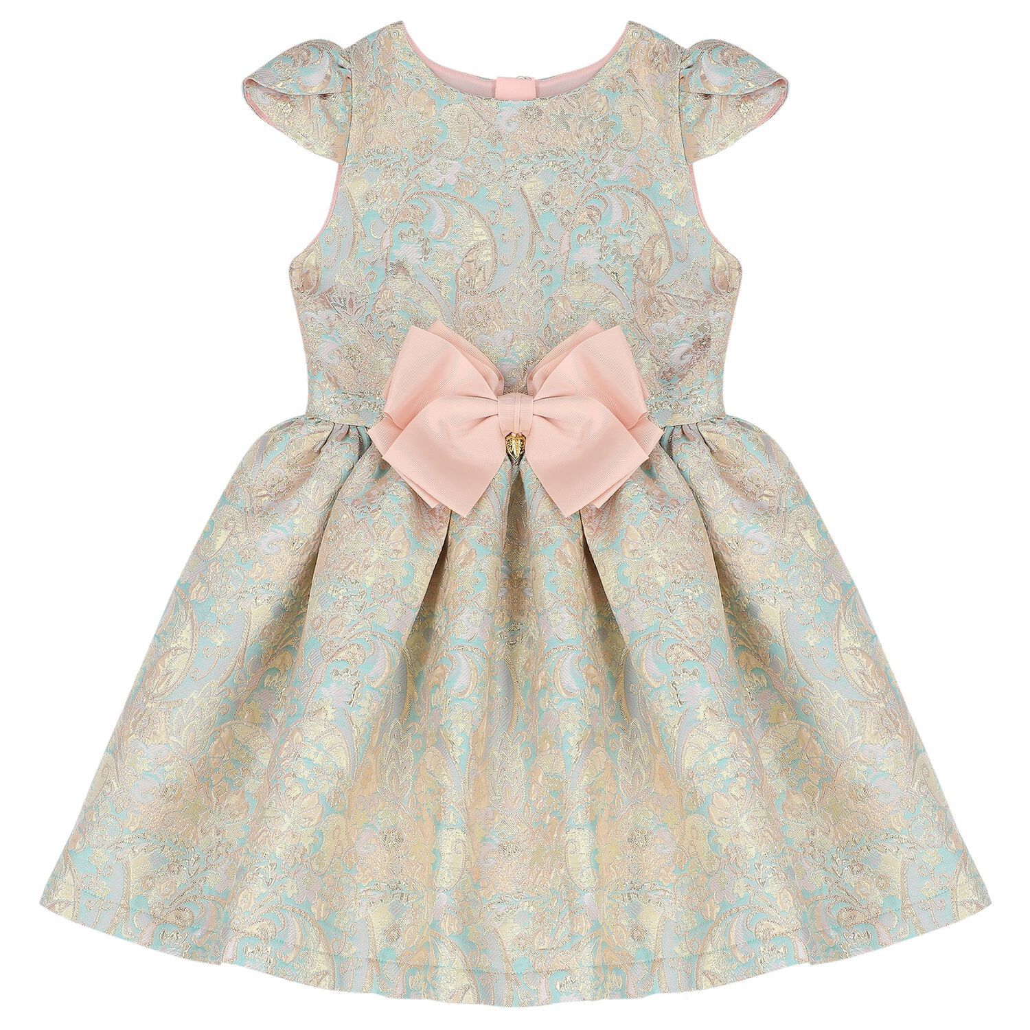 Girls Gold & Blue Jacquard Dress, 2, hi-res image number null